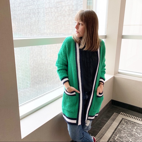 black and white striped duster cardigan